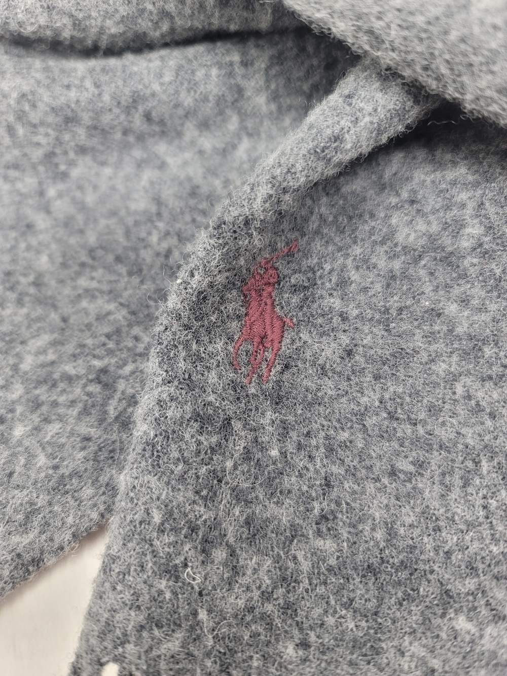 VTG Polo Ralph Lauren Unisex 100% Scotland Wool Charcoal Grey Scarf 90s Preppy - Picture 8 of 13